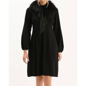NEW TYLER BOE meghan knit dress with fur collar in black